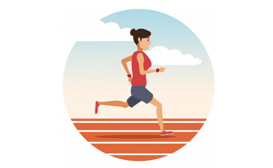 personnage animé féminin qui court sur une piste d'athlétisme